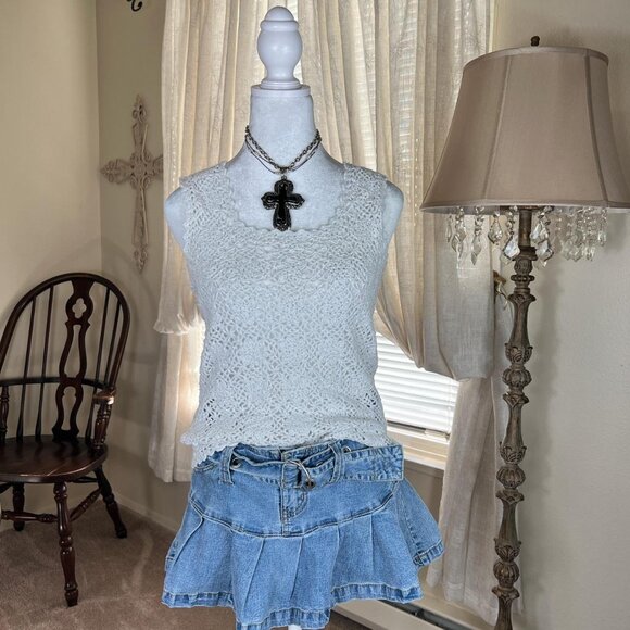 Y2k Crochet Knit Tank Top - Picture 1 of 5